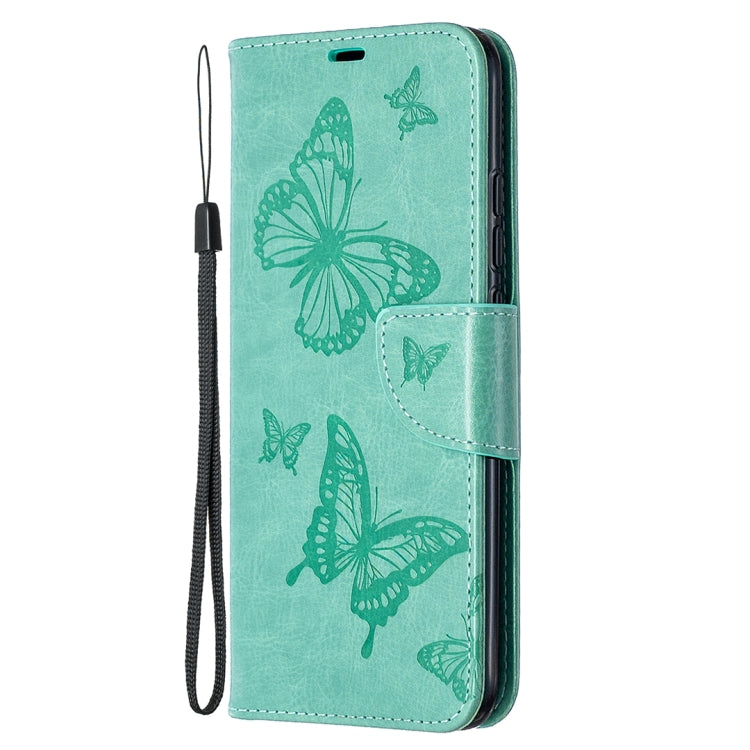 For Xiaomi Redmi 9C Two Butterflies Embossing Pattern Horizontal Flip Leather Case with Holder & Card Slot & Wallet & Lanyard(Green) - Xiaomi Cases by buy2fix | Online Shopping UK | buy2fix