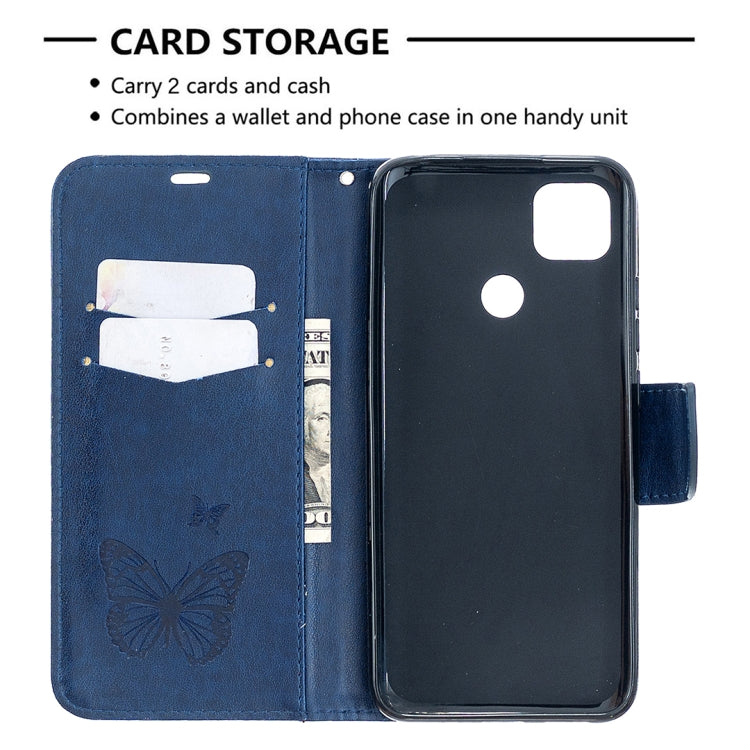 For Xiaomi Redmi 9C Two Butterflies Embossing Pattern Horizontal Flip Leather Case with Holder & Card Slot & Wallet & Lanyard(Dark Blue) - Xiaomi Cases by buy2fix | Online Shopping UK | buy2fix