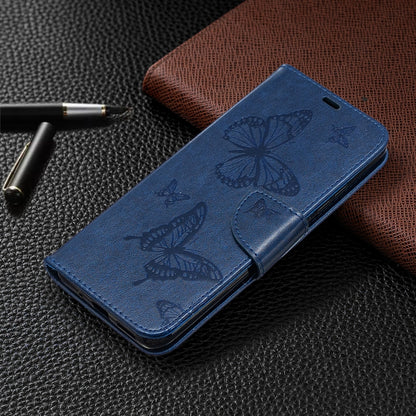 For Xiaomi Redmi 9C Two Butterflies Embossing Pattern Horizontal Flip Leather Case with Holder & Card Slot & Wallet & Lanyard(Dark Blue) - Xiaomi Cases by buy2fix | Online Shopping UK | buy2fix