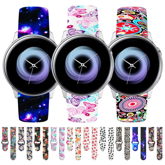 For Samsung Galaxy Active2 20mm Reverse Buckle Printed Silicone Watch Band(Birds And Flowers) by buy2fix