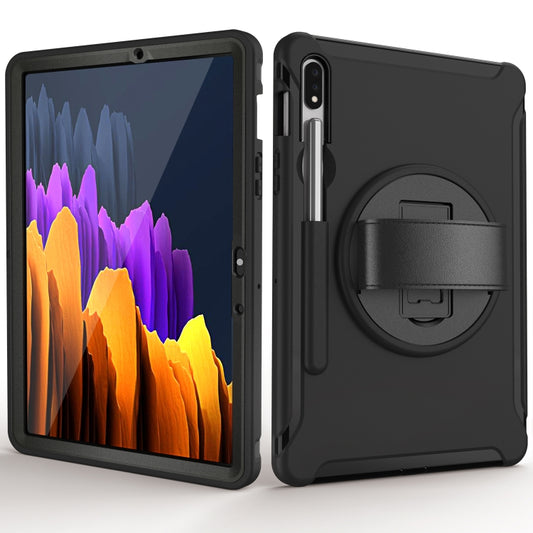 For Samsung Galaxy Tab S8 / Galaxy Tab S7 (2020) T870 360 Degree Rotation PC+TPU Protective Cover with Holder & Hand Strap(Black) by buy2fix