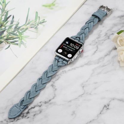For Apple Watch Ultra 49mm&Watch Ultra 2 49mm / Series 9&8&7 45mm / SE 3&SE 2&6&SE&5&4 44mm / 3&2&1 42mm Leather Woven Single Loop Watch Band(Sky Blue) by buy2fix