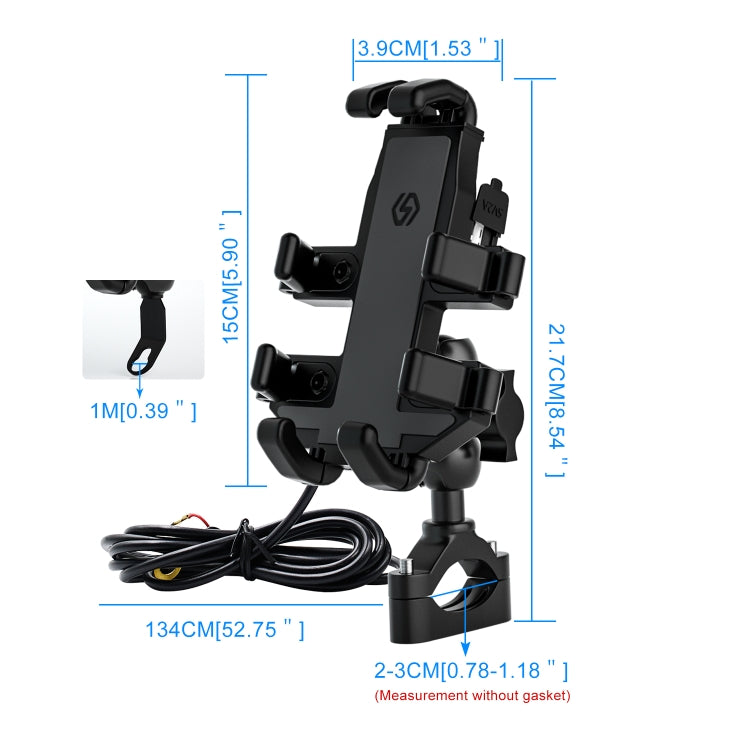 WUPP CS-1098A1 Motorcycle Aluminum Alloy Eight-jaw Mobile Phone Charging Holder with Switch(Black) - Holder by WUPP | Online Shopping UK | buy2fix