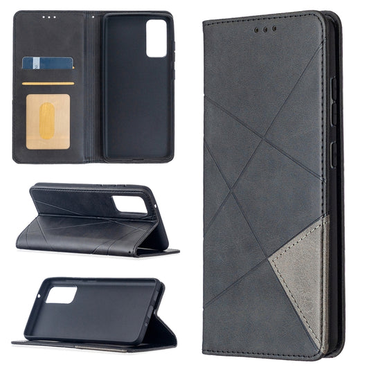 For Samsung Galaxy S20 FE 5G / S20 Lite Rhombus Texture Horizontal Flip Magnetic Leather Case with Holder & Card Slots(Black) - Samsung Accessories by buy2fix | Online Shopping UK | buy2fix