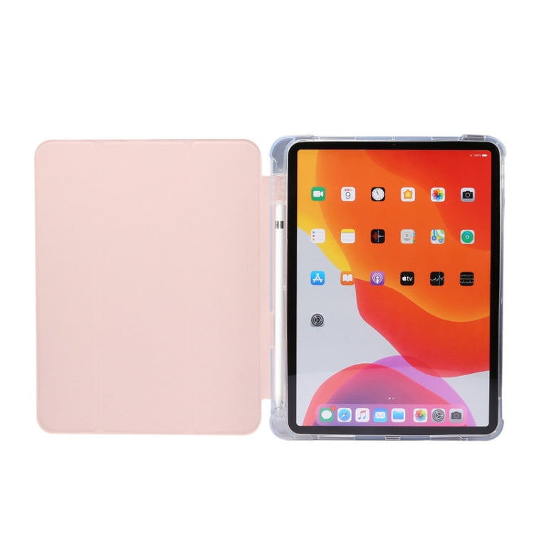 For iPad Air 2022 / 2020 10.9 3-folding Electric Pressed Skin Texture Smart Leather Tablet Case (Light Pink) by buy2fix