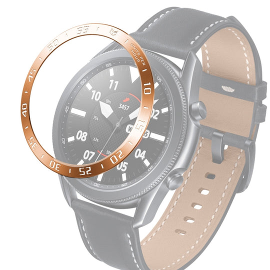 For Samsung Galaxy Watch 3 45mm Smart Watch Steel Bezel Ring, A Version(Rose Gold Ring White Letter)