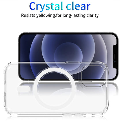 For iPhone 12 Pro Max Magsafe Case Magnetic Ring Clear Crystal Acrylic +TPU Four-corner Airbag Shockproof Case(Transparent) by buy2fix