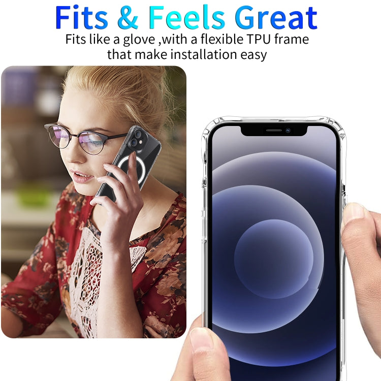For iPhone 12 Pro Max Magsafe Case Magnetic Ring Clear Crystal Acrylic +TPU Four-corner Airbag Shockproof Case(Transparent) by buy2fix