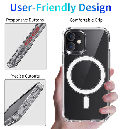For iPhone 12 mini Magsafe Case Magnetic Ring Clear Crystal Acrylic +TPU Four-corner Airbag Shockproof Case (Transparent) by buy2fix