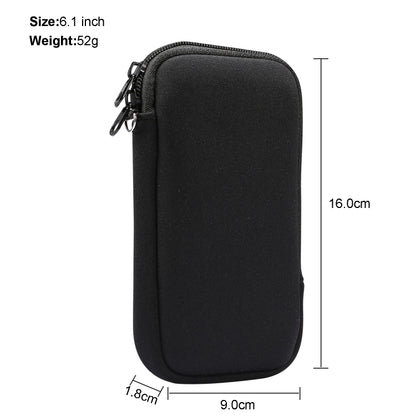 For iPhone 12 / 12 Pro Universal Elasticity Zipper Protective Case Storage Bag with Lanyard / 6.1 inch Smart Phones(Black) by buy2fix