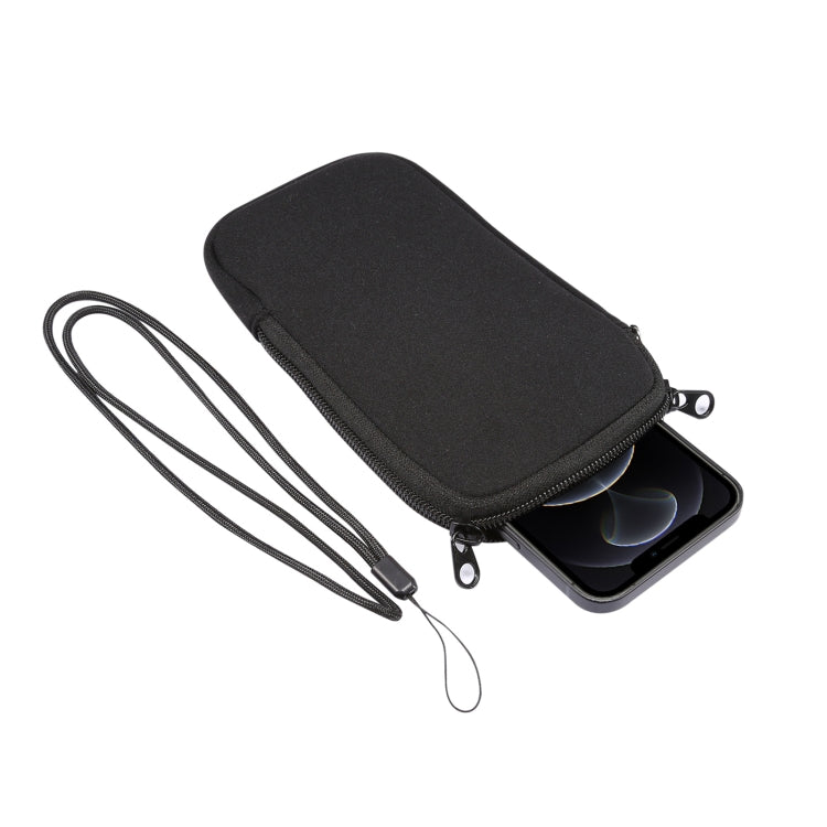 For iPhone 12 / 12 Pro Universal Elasticity Zipper Protective Case Storage Bag with Lanyard / 6.1 inch Smart Phones(Black) by buy2fix
