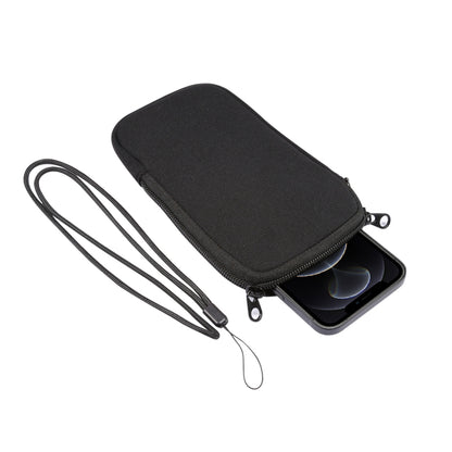 For iPhone 12 / 12 Pro Universal Elasticity Zipper Protective Case Storage Bag with Lanyard / 6.1 inch Smart Phones(Black) by buy2fix