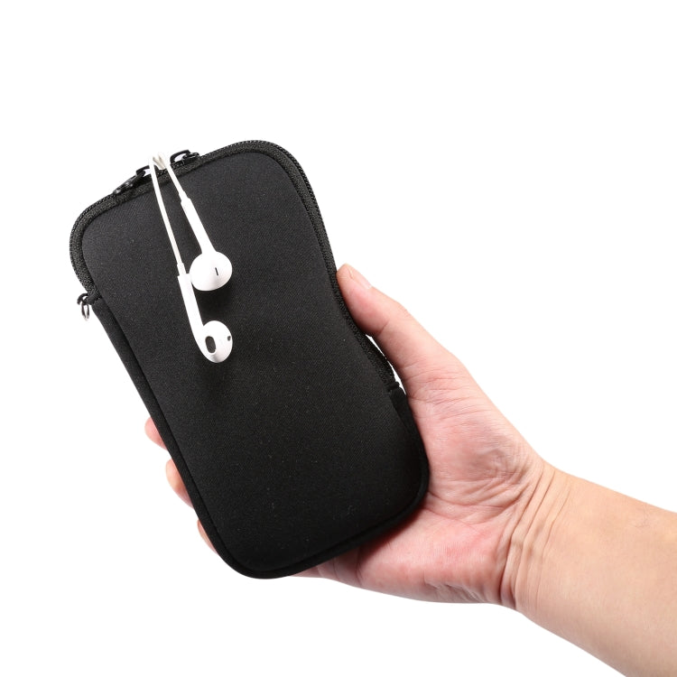 For iPhone 12 / 12 Pro Universal Elasticity Zipper Protective Case Storage Bag with Lanyard / 6.1 inch Smart Phones(Black) by buy2fix