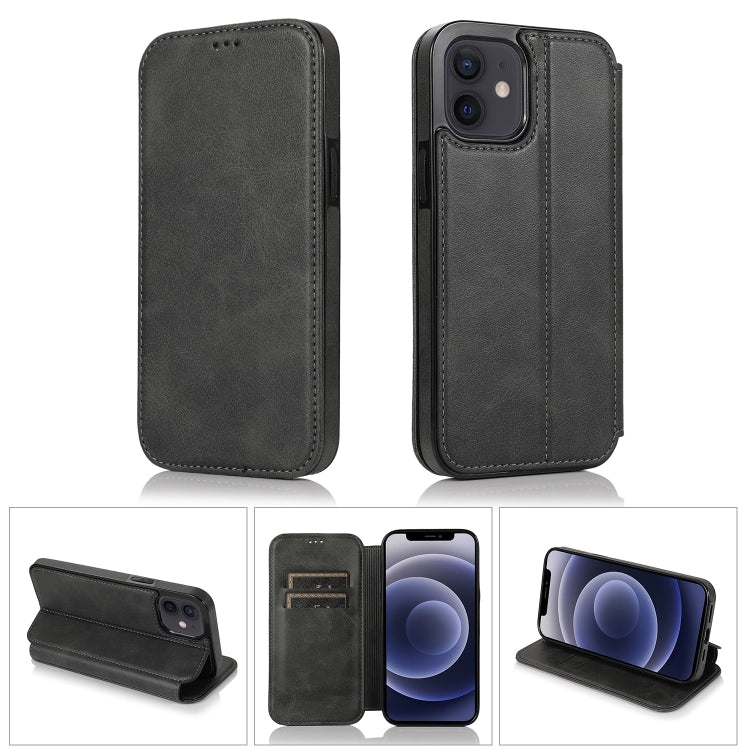 For iPhone 12 mini Strong Magnetic Closure PU + TPU Leather Case with Card Slots & Holder (Black) - Apple Accessories by buy2fix | Online Shopping UK | buy2fix