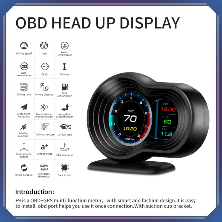 F9 OBD2 + GPS Mode Car HUD Head-up Display Speed / Water Temperature / Voltage Display - Head Up Display System by buy2fix | Online Shopping UK | buy2fix