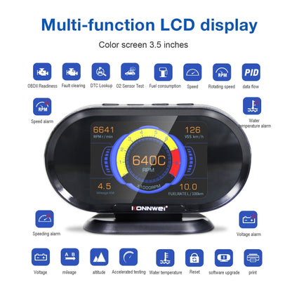 KONNWEI KW206 2 in 1 OBDII / EOBD12V Car Fault Scanner + 3.5 inch LCD Monitor - In Car by KONNWEI | Online Shopping UK | buy2fix