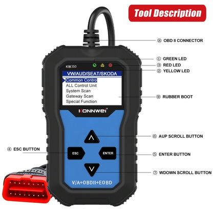 KONNWEI KW350 OBDII 12V Car Diagnostics Detector Scanner with 2 inch Black And White Display Screen V007 for Audi / Volkswagen - In Car by KONNWEI | Online Shopping UK | buy2fix