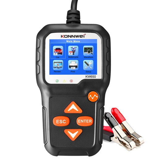 KONNWEI KW650 6V- 12V Auto-Motorrad-Batterie-Rasenmäher-Detektor mit 2,4-Zoll-Farbdisplay und Wellenformdiagramm