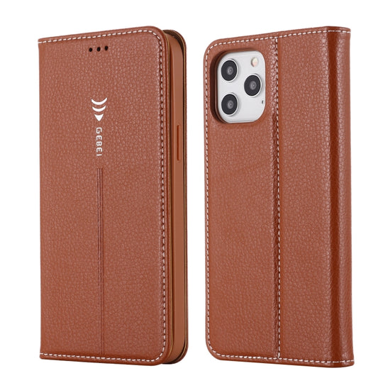 For iPhone 12 Pro Max GEBEI PU+TPU Horizontal Flip Protective Case with Holder & Card Slots(Brown)