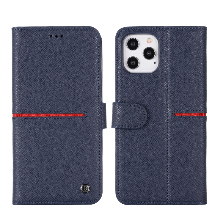 For iPhone 12 / 12 Pro GEBEI Top-grain Leather Horizontal Flip Protective Case with Holder & Card Slots & Wallet & Photo Frame(Blue) by GEBEI