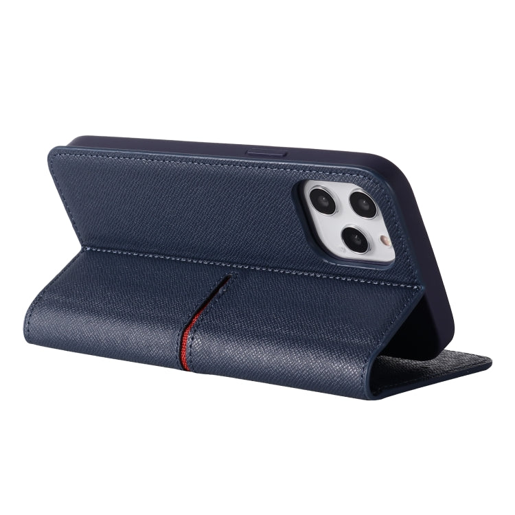 For iPhone 12 / 12 Pro GEBEI Top-grain Leather Horizontal Flip Protective Case with Holder & Card Slots & Wallet & Photo Frame(Blue) by GEBEI