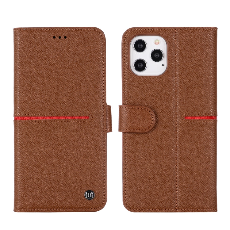 For iPhone 12 / 12 Pro GEBEI Top-grain Leather Horizontal Flip Protective Case with Holder & Card Slots & Wallet & Photo Frame(Brown) - iPhone 12 / 12 Pro Cases by GEBEI | Online Shopping UK | buy2fix