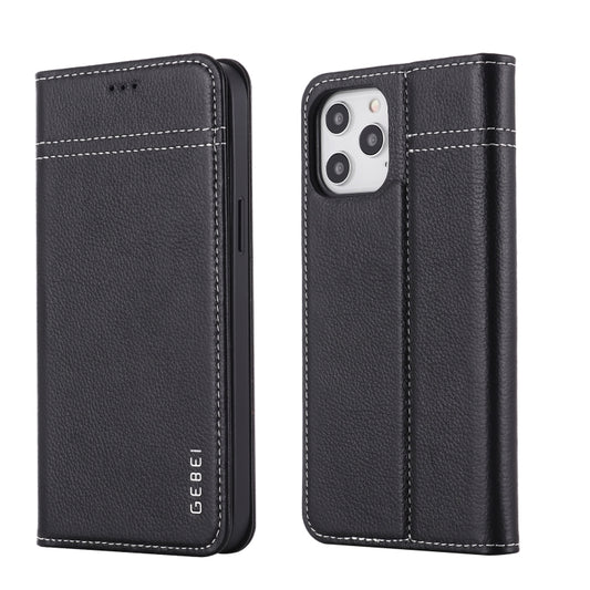 For iPhone 12 mini GEBEI Top-grain Leather Horizontal Flip Protective Case with Holder & Card Slots (Black) - iPhone 12 mini Cases by GEBEI | Online Shopping UK | buy2fix