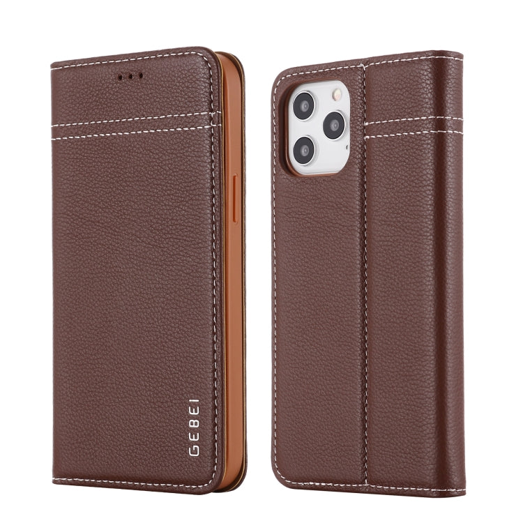 For iPhone 12 mini GEBEI Top-grain Leather Horizontal Flip Protective Case with Holder & Card Slots (Brown) - iPhone 12 mini Cases by GEBEI | Online Shopping UK | buy2fix