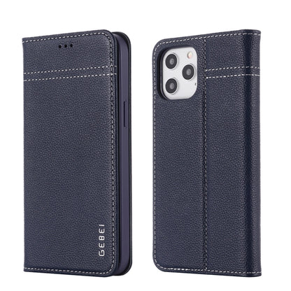 For iPhone 12 / 12 Pro GEBEI Top-grain Leather Horizontal Flip Protective Case with Holder & Card Slots(Blue) - iPhone 12 / 12 Pro Cases by GEBEI | Online Shopping UK | buy2fix