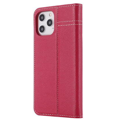 For iPhone 12 / 12 Pro GEBEI Top-grain Leather Horizontal Flip Protective Case with Holder & Card Slots(Rose Red) - iPhone 12 / 12 Pro Cases by GEBEI | Online Shopping UK | buy2fix