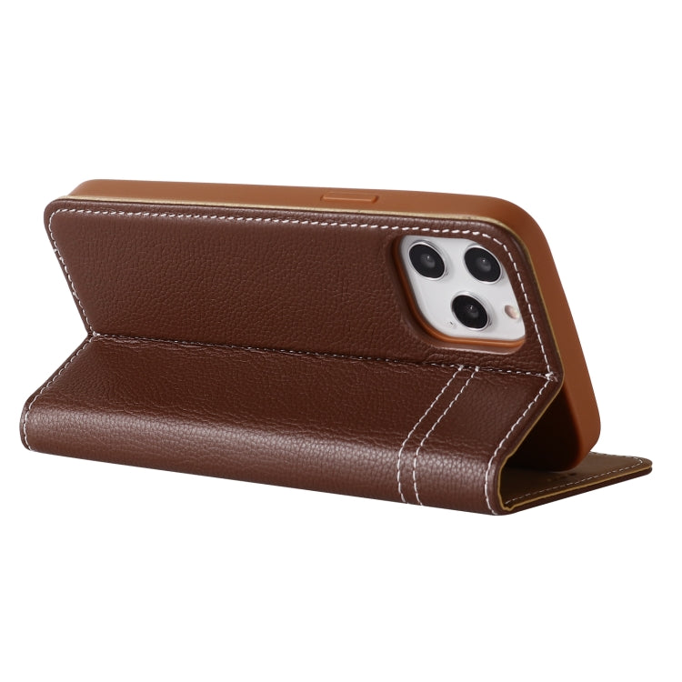 For iPhone 12 / 12 Pro GEBEI Top-grain Leather Horizontal Flip Protective Case with Holder & Card Slots(Brown) - iPhone 12 / 12 Pro Cases by GEBEI | Online Shopping UK | buy2fix