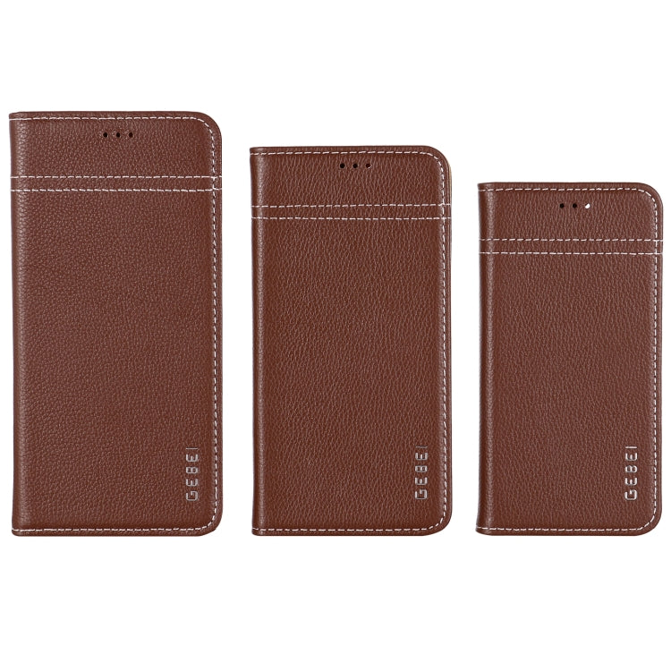For iPhone 12 / 12 Pro GEBEI Top-grain Leather Horizontal Flip Protective Case with Holder & Card Slots(Brown) - iPhone 12 / 12 Pro Cases by GEBEI | Online Shopping UK | buy2fix