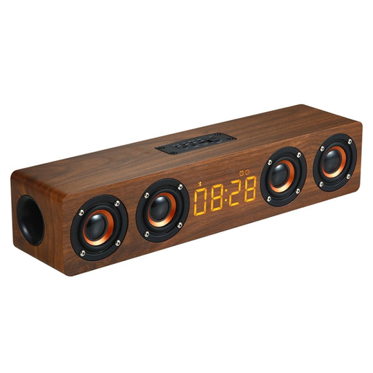 Haut-parleur Bluetooth avec caisson de basses, horloge en bois W8C, prise en charge de la carte TF, disque U et AUX 3,5 mm (bois marron)
