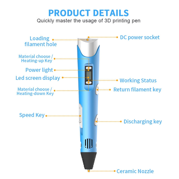 Hand-held 3D Printing Pen, AU Plug (Blue) - Consumer Electronics by buy2fix | Online Shopping UK | buy2fix