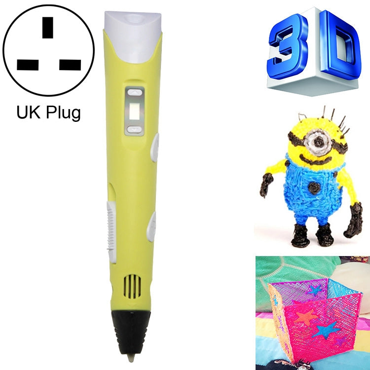 Hand-held 3D Printing Pen, UK Plug (Yellow) - Consumer Electronics by buy2fix | Online Shopping UK | buy2fix