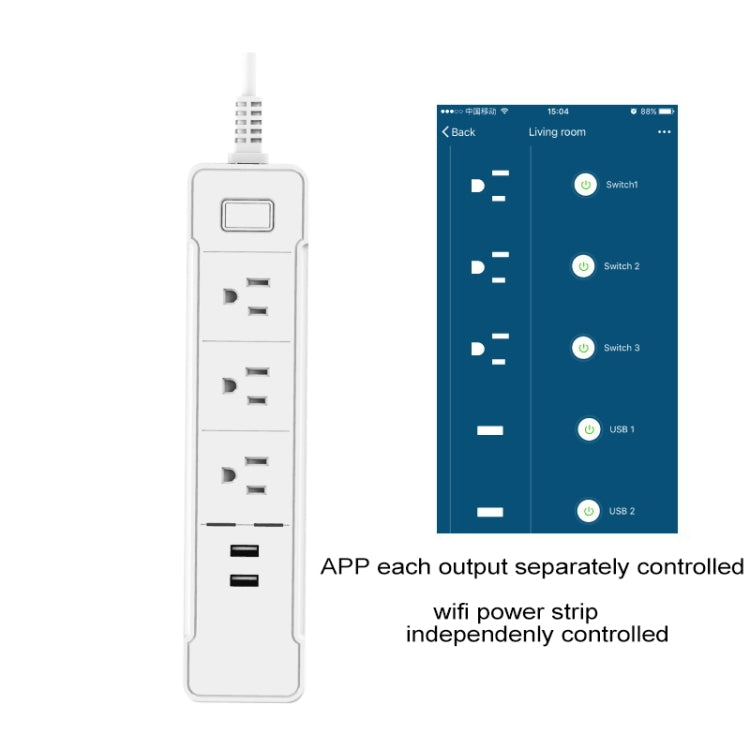 C198A 2 USB Ports + 3 US Sockets WiFi Smart Power Plug Socket, Compatible with Alexa and Google Home, AC 110V-240V, US Plug(White) - Consumer Electronics by buy2fix | Online Shopping UK | buy2fix