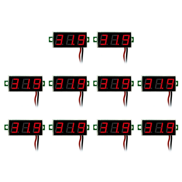 10 PCS 0.28 inch 2 Wires Adjustable Digital Voltage Meter, Color Light Display, Measure Voltage: DC 2.5-30V (Red) - Consumer Electronics by buy2fix | Online Shopping UK | buy2fix