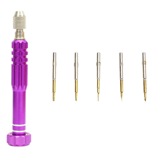 JF-6688 Jeu de tournevis de style stylo polyvalent en métal 5 en 1 pour la réparation de téléphone (violet)