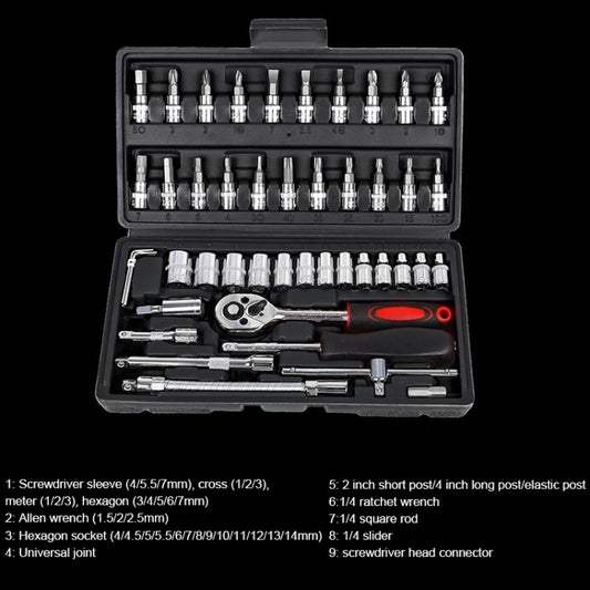 46 In 1 Multi-function Car Repair Combination Toolbox Ratchet Wrench Set (Black) by buy2fix