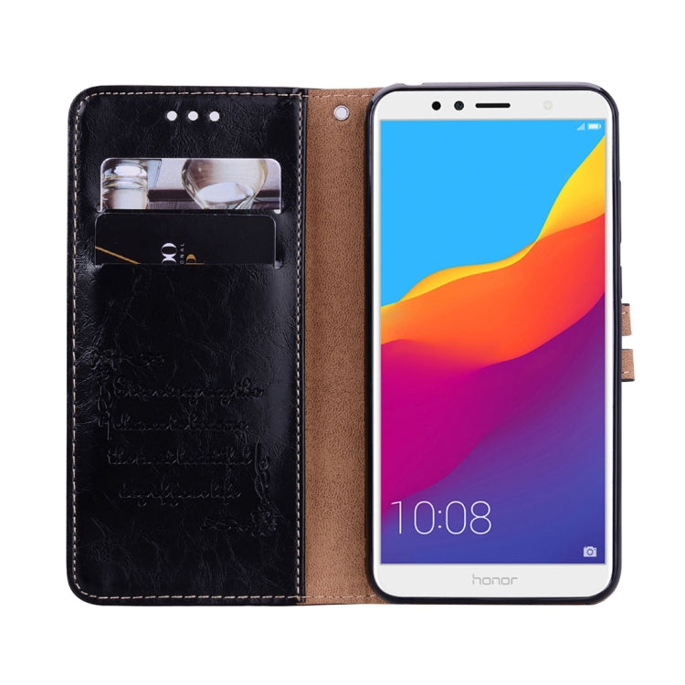 Business Style Oil Wax Texture Horizontal Flip Leather Case for Huawei Honor 7A (with fingerprint hole), with Holder & Card Slots & Wallet(Black) - Honor Cases by buy2fix | Online Shopping UK | buy2fix