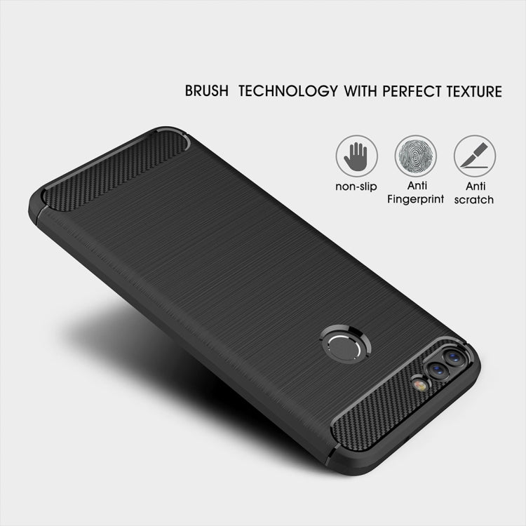 For Huawei  P smart / Enjoy 7S Brushed Texture Carbon Fiber Shockproof TPU Protective Back Case (Black) - Mobile Accessories by buy2fix | Online Shopping UK | buy2fix