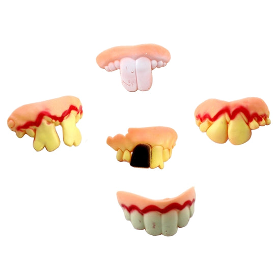 5 PCS Halloween Prank Drôle Divers Modélisation Entier Effrayant Bucktooth Prothèses Dents Faux Bretelles pour Party Club, Livraison de Style Aléatoire