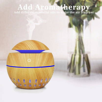 Wood Grain USB Hollowed-out Humidifier Seven Color Aromatherapy Lamp Automatic Alcohol Sprayer with Remote Control(White-3) - Home & Garden by buy2fix | Online Shopping UK | buy2fix