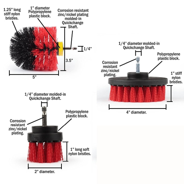 3 PCS Bathroom Kitchen Cleaning Brushes Kit for Electric Drill(Red) - Sponges, Cloths & Brushes by buy2fix | Online Shopping UK | buy2fix