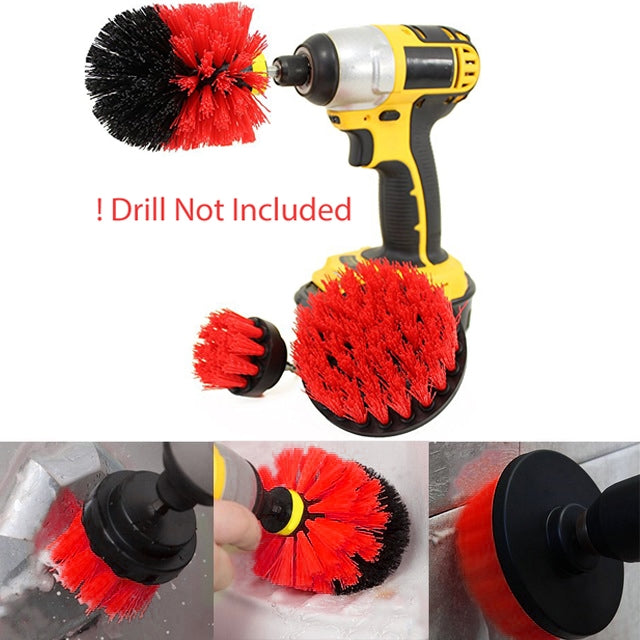 3 PCS Bathroom Kitchen Cleaning Brushes Kit for Electric Drill(Red) - Sponges, Cloths & Brushes by buy2fix | Online Shopping UK | buy2fix