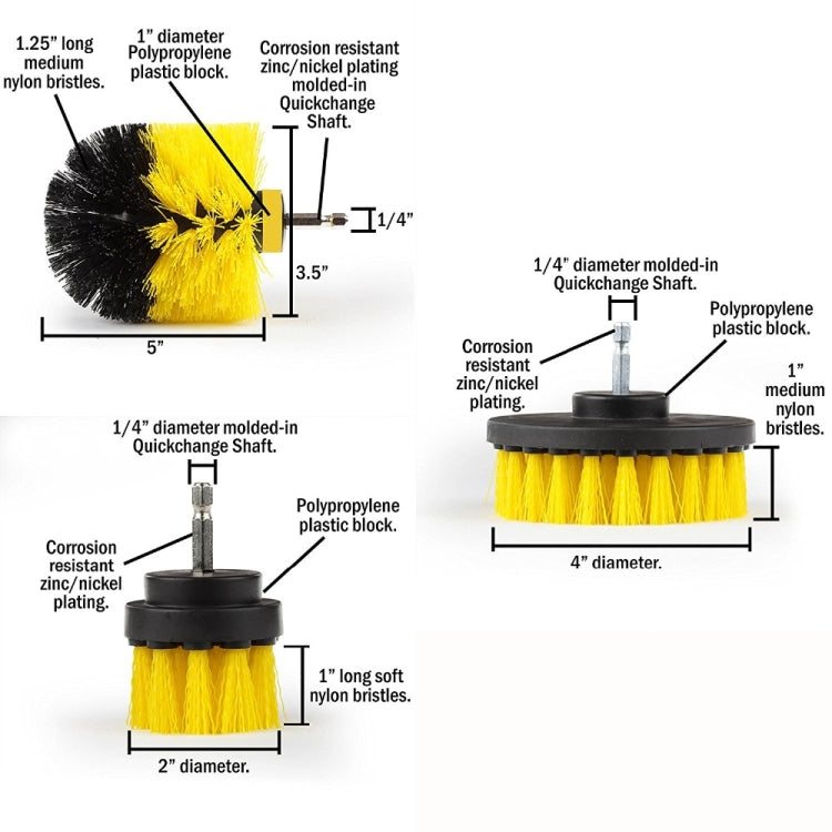 3 PCS Bathroom Kitchen Cleaning Brushes Kit for Electric Drill(Yellow) - Sponges, Cloths & Brushes by buy2fix | Online Shopping UK | buy2fix