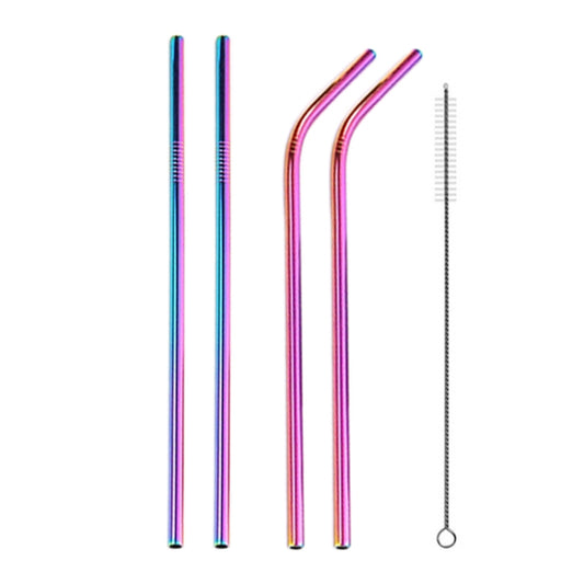 4pcs Reusable Stainless Steel Drinking Straw + Cleaner Brush Set Kit, 215*6mm(Colour) by buy2fix