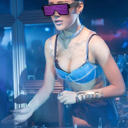 Night Club Bar Disco LED Light Emitting Glasses Festival Party USB Charging Shutter Dynamic Flash Glasses (White) by buy2fix