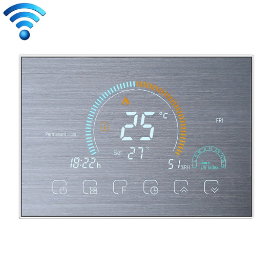 BHT-8000-GCLW-SS Brushed Stainless Steel Mirror Controlling Water/Gas Boiler Heating Energy-saving and Environmentally-friendly Smart Home Negative Display LCD Screen Round Room Thermostat with WiFi - Consumer Electronics by buy2fix | Online Shopping UK | buy2fix