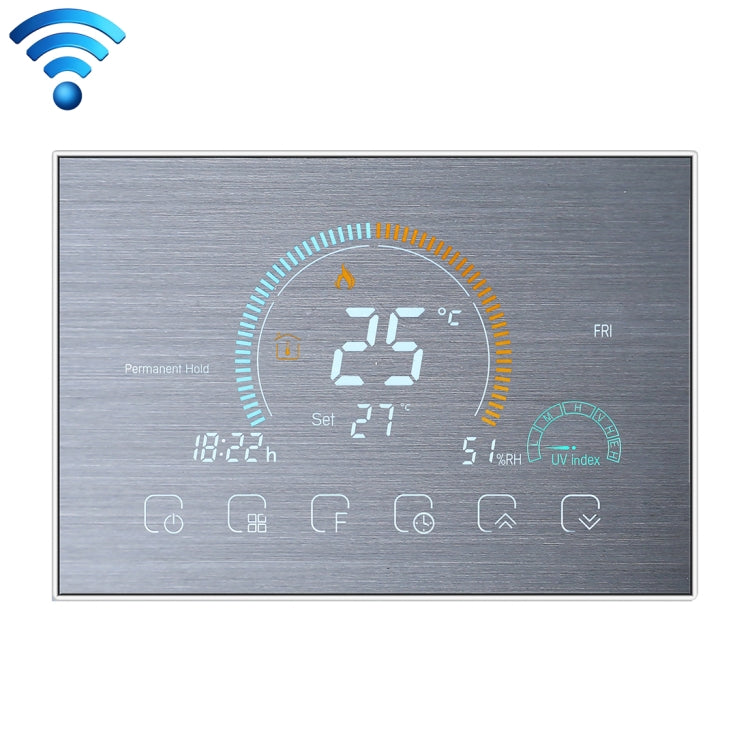 BHT-8000-GALW-SS Brushed Stainless Steel Mirror Control Water Heating Energy-saving and Environmentally-friendly Smart Home Negative Display LCD Screen Round Room Thermostat with WiFi - Consumer Electronics by buy2fix | Online Shopping UK | buy2fix